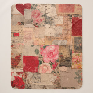 Vintage Romantische Roos Collage (5) Sherpa Deken