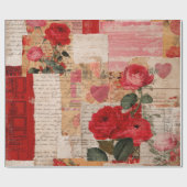 Vintage Romantische Roos Collage (6) Cadeaupapier (Vlak)