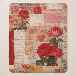 Vintage Romantische Roos Collage (6) Sherpa Deken