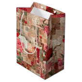 Vintage Romantische Roos Collage (7) Medium Cadeauzakje (Achterkant Gekanteld)