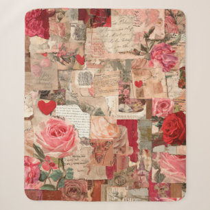 Vintage Romantische Roos Collage (7) Sherpa Deken