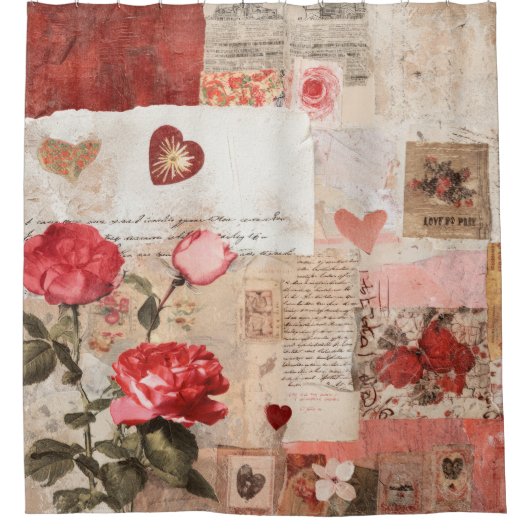Vintage Romantische Rozen Collage (3) Douchegordijn (Voorkant)