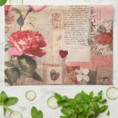 Vintage Romantische Rozen Collage (3) Theedoek (Gevouwen)