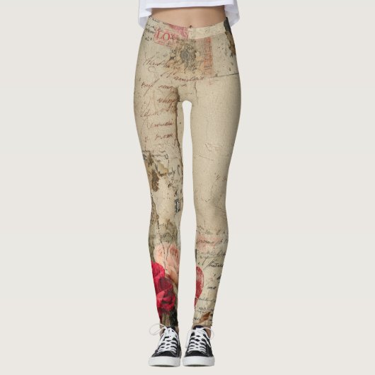 Vintage Romantische Rozen Collage (4) Leggings (Voorkant)