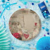Vintage Romantische Rozen Collage (4) Papieren Bordje (Feest)