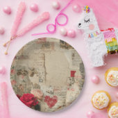 Vintage Romantische Rozen Collage (4) Papieren Bordje (Feest)