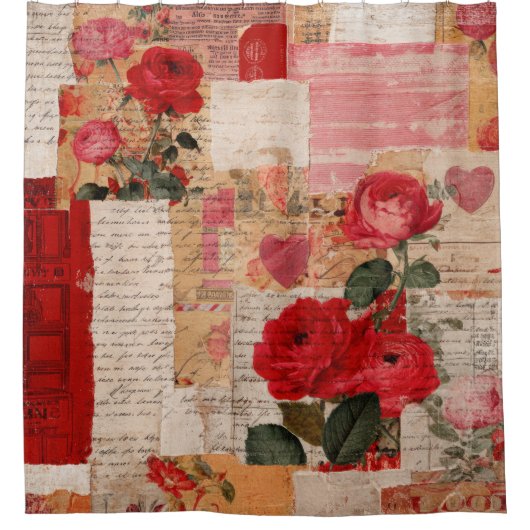 Vintage Romantische Rozen Collage (6) Douchegordijn (Voorkant)