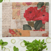 Vintage Romantische Rozen Collage (6) Theedoek (Gevouwen)
