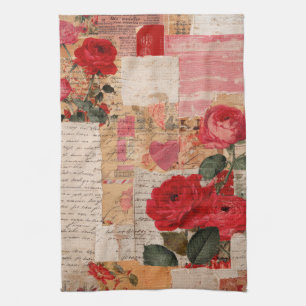 Vintage Romantische Rozen Collage (6) Theedoek