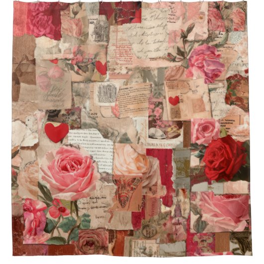 Vintage Romantische Rozen Collage (7) Douchegordijn (Voorkant)