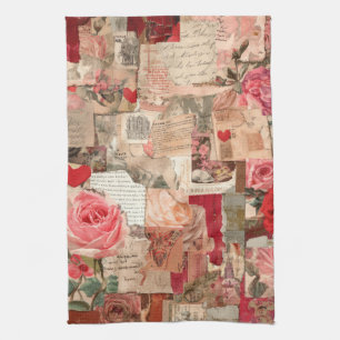 Vintage Romantische Rozen Collage (7) Theedoek