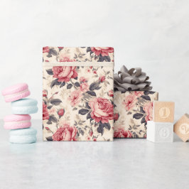 Vintage Romantische Stofrose Bloemen Cadeaupapier