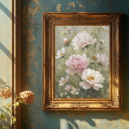 Vintage Romantische Wilde Bloem Pastel Roze Muurku Poster