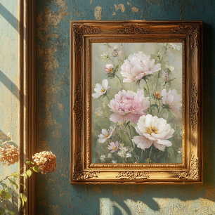 Vintage Romantische Wilde Bloem Pastel Roze Muurku Poster