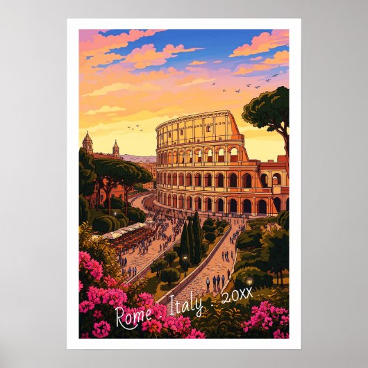Vintage Rome Colosseum Italy Travel Poster (Voorkant)