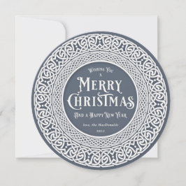 Vintage Ronde Blauwe + Off White Keltisch Feestdagenkaart