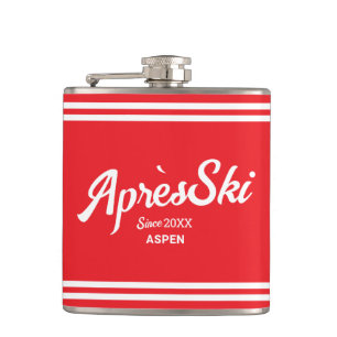 Vintage Rood Apres Ski Aangepast Skioord & Jaartal Heupfles