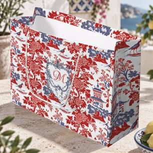 Vintage Rood Blauw Chinoiserie Delft Monogram Groot Cadeauzakje
