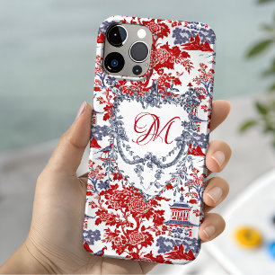 Vintage rood-blauwe chinoiserie Delft monogram Case-Mate iPhone 14 Hoesje