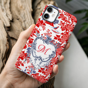 Vintage rood-blauwe chinoiserie Delft monogram iPhone 16 Hoesje