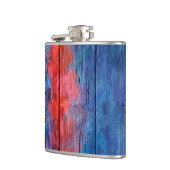 Vintage rood en blauw hout heupfles (Links)