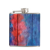 Vintage rood en blauw hout heupfles (Voorkant)