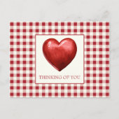 Vintage rood en crèmekleurig gingham met hart briefkaart (Voorkant)
