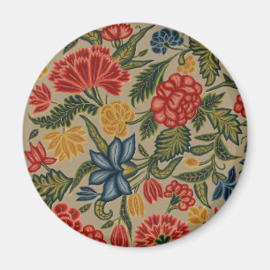 Vintage rood en goud crewel bloempatroon magneet