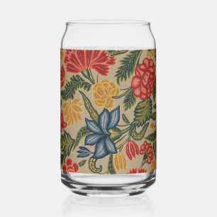 Vintage rood en gouden crewel bloempatroon blikvorm glas