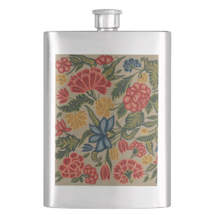 Vintage rood en gouden crewel bloempatroon flacon