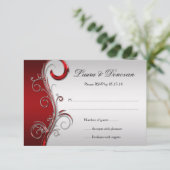 Vintage rood en zilver versierde RSVP (Staand voorkant)