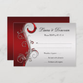 Vintage rood en zilver versierde RSVP (Voorkant / Achterkant)