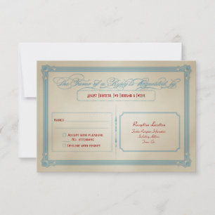 Vintage Rood Wit & Blauw Doe-het-zelf-huwelijksrea RSVP Kaartje
