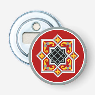 Vintage Rood Zwart Wit Barcelona Geometrische Kun Button Flesopener