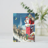 Vintage Rooftop Santa & Sleigh Christmas Feestdagenkaart (Staand voorkant)