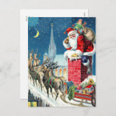 Vintage Rooftop Santa & Sleigh Christmas Feestdagenkaart (Voorkant / Achterkant)