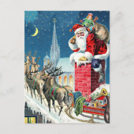 Vintage Rooftop Santa & Sleigh Christmas Feestdagenkaart