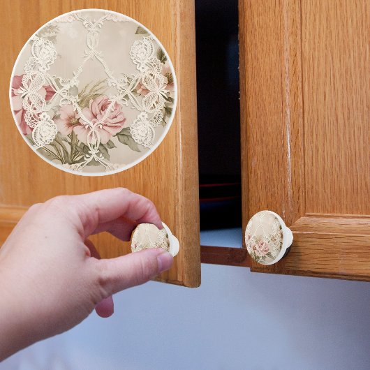 Vintage Roos Achter Kant Keramische Knop