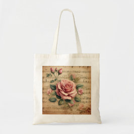 Vintage Roos & Bladmuziek – Katoenen Boodschappent Tote Bag