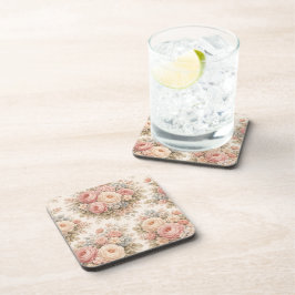 Vintage Roos Bloemmotief | Elegante Pastel  Bier Onderzetter