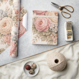 Vintage Roos Bloemmotief | Elegante Pastel  Cadeaupapier