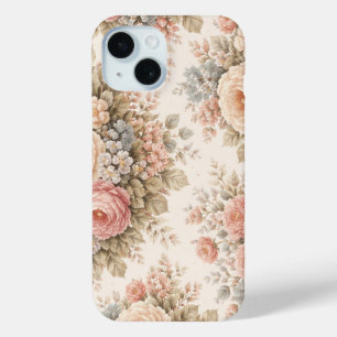 Vintage Roos Bloemmotief Elegante Pastel iPhone 15 Case