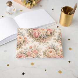 Vintage Roos Bloemmotief | Elegante Pastel  Gastenboek