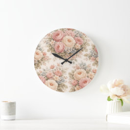 Vintage Roos Bloemmotief | Elegante Pastel  Grote Klok