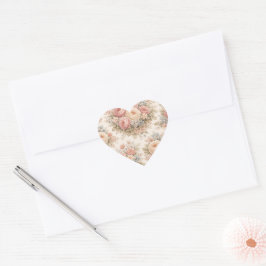 Vintage Roos Bloemmotief | Elegante Pastel  Hart Sticker