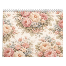Vintage Roos Bloemmotief | Elegante Pastel  Kalender