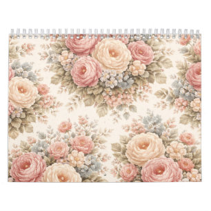 Vintage Roos Bloemmotief   Elegante Pastel  Kalender