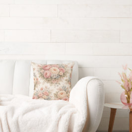 Vintage Roos Bloemmotief | Elegante Pastel  Kussen
