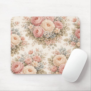 Vintage Roos Bloemmotief Elegante Pastel Muismat