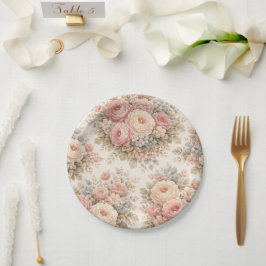 Vintage Roos Bloemmotief | Elegante Pastel  Papieren Bordje
